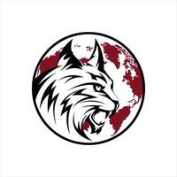 A cat head in a circle with a world map in the background vector