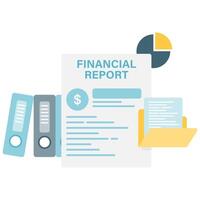 financial report, financial report with multiple folder elements and pie chart vector