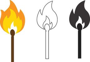 Fire Flame design in Color, Outline, and Silhouette vector