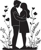 two couple embracing, valentines concept clean simple silhouette vector