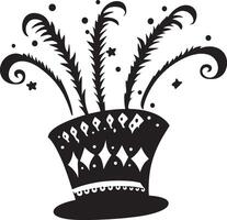 Simple black outline illustration of a decorated Mardi Gras hat with clean design vector