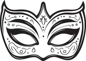 Black illustration of a clean, simple Mardi Gras mask in linear outline style vector