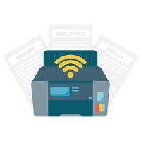 printer device with wifi technology, illustration of network and internet vector