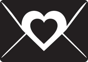 Envelope with heart clean simple silhouette black vector