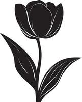 Black illustration of a tulip flower in a clean, simple silhouette vector