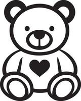 Teddy bear with heart silhouette in black style, clean and simple vector