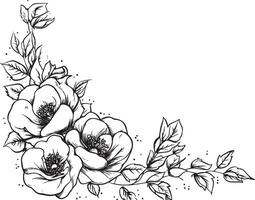 Black illustration of roses flower corner style in clean, simple outline vector