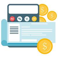 payment receipts and calculator, report and financial illustrations vector