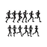 Silhouettes of people running in different positions vector