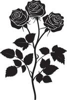 Black illustration of a beautiful bouquet of roses in a clean, simple icon silhouette vector