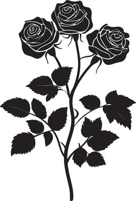 Black illustration of a beautiful bouquet of roses in a clean, simple icon silhouette