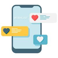 wishlist on a smartphone, digital marketplace and online store vector