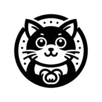 a black and white cat logo with a circle around it vector