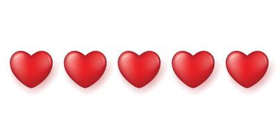 Five red hearts stacked in a row, isolated on a transparent background. Concept for Valentines Day. Day of lovers. illustration. vector