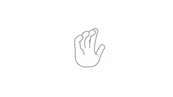 Hand showing gestures outline 2D animation. Expressing positive emotions with non verbal signs monochrome cartoon 4K . Body language expression animated arm isolated on white background video