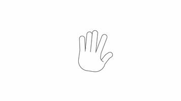 Hand gesturing dorsal view outline 2D animation. Body language communication symbols monochrome cartoon 4K . Non verbal emotions expression animated arm isolated on white background video