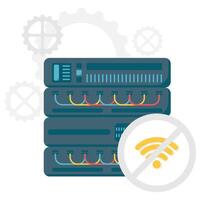 server with disconnected internet signal, internet and network disruptions vector