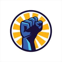 A fist with a sunburst in the background vector