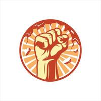 A clenched fist with a sunburst background vector
