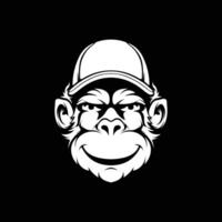 A monkey wearing a baseball cap on a black background vector