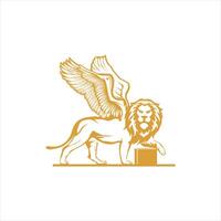 The lion is standing on a block with wings vector