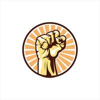A fist raised in the air with rays coming out of it vector