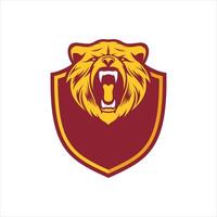 A bear head on a shield with its mouth open vector