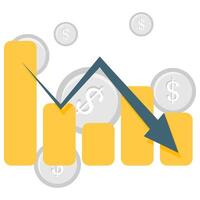 falling bar chart with coin element, business and financial analysis vector