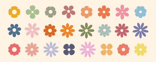 Groovy simple flowers set. Collection of abstract flowers in minimalistic style. Geometric flower set. Abstract minimal daisy elements. Brutalist design. vector