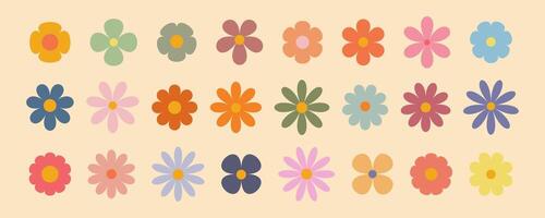 Groovy simple flowers set. Collection of abstract flowers in minimalistic style. Geometric flower set. Abstract minimal daisy elements. Brutalist design. vector