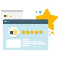 Customer ratings and reviews, online interaction and communication vector