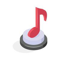 A vibrant red music note icon, rendered in an isometric style vector