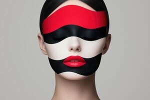 Woman with abstract red and black face paint photo
