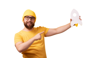 man pointing at rocket png