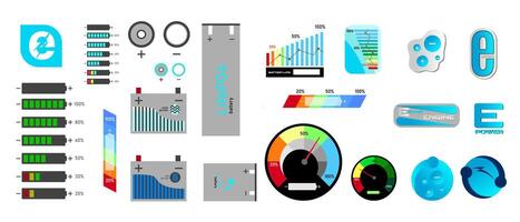A set of electric vehicle user interface elements and icons. vector
