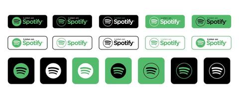 Spotify. Spotify logo App and badge set. Listen on spotify UI icons. Popular set of logo in different style. Editorial illustration. Istanbul, Turkey - February 6, 2025 vector