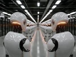 Robots in a futuristic factory, artificial intelligence concept photo