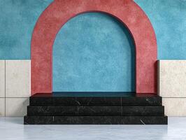 Abstract presentation stage with arch, platform and steps photo