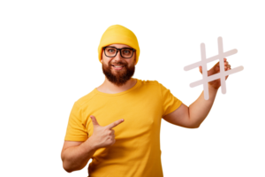 man pointing on hashtag isolate png