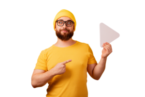 man pointing at play button isolated png