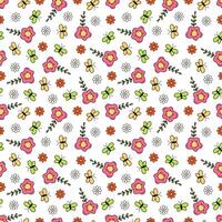 Seamless pattern with flowers and butterflies in doodle style. Ideal for baby clothes, textiles, packaging, web backgrounds, fabrics, wrapping paper, decoration. On a white background vector