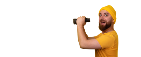 smiling man with binoculars isolate png