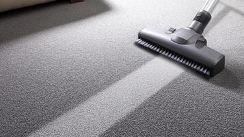 A modern vacuum cleaner glides effortlessly over carpet, creating a clean path while the sunlight streams in. This moment captures the spirit of spring cleaning in a welcoming indoor space. photo