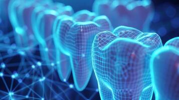 A detailed depiction of human teeth rendered in a digital format, showcasing dental technology advancements and their impact on oral health care and preventive practices. photo