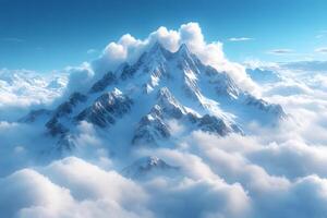 Majestic Snow-Capped Mountain Peaks Surrounded by Cloudscape - Perfect for Nature and Adventure Designs photo