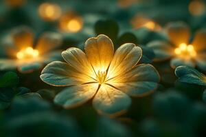 Glowing Flower Illumination in a Dreamy Garden Setting for Nature-Inspired Designs photo