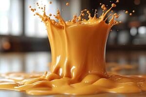 Dynamic Splash of Viscous Orange Liquid in Motion - Abstract Art for Creative Design photo