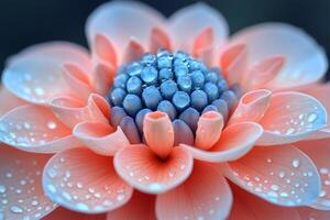 Close-Up of Dew-Drenched Peach Dahlia with Water Droplets in Blooming Splendor photo