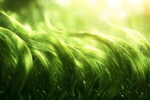 Lush Green Grass in Sunlight with Sparkling Highlights for Nature Photography photo