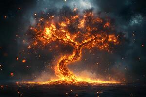 Enchanted Fiery Tree in Mysterious Forest - Fantasy Art for Imagination and Design photo
